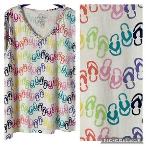 Sun Bay ladies Cotton Short Sleeve Tee Flip Flop Print Sz XL